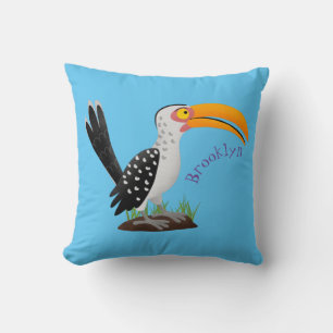 Coussin Caricature d'oiseau de safari de barbecue jaune am