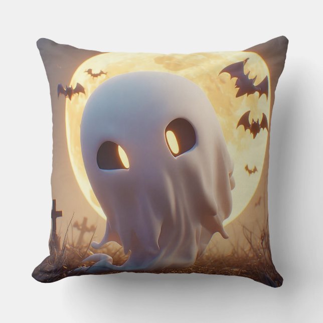 Coussin Caricature éffrayante Fantôme Avec Chauves-souris (Recto)