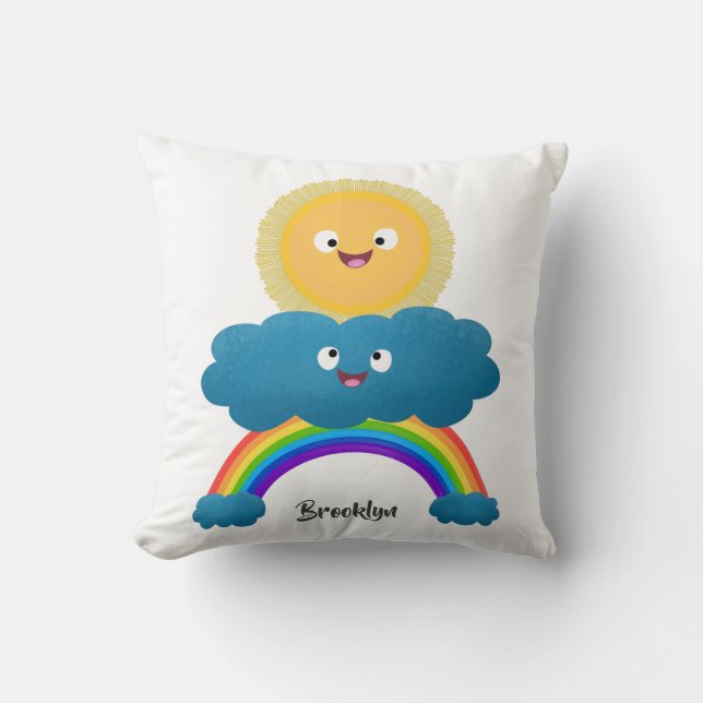 Coussin Caricature en arc-en-ciel du joyeux nuage de solei (Recto)
