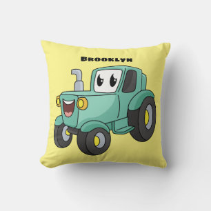 Coussin Caricature joli tracteur vert joyeux
