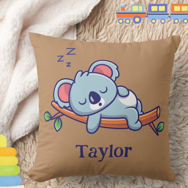 Coussin Caricature personnalisée Cute Koala Bear (This cute sleeping koala bear throw pillow may be personalized with baby's or child's name. )