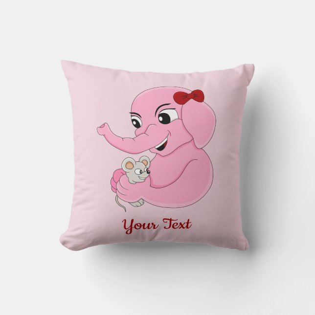 Coussin Caricature pour fille éléphante mignonne lancer or (Recto)
