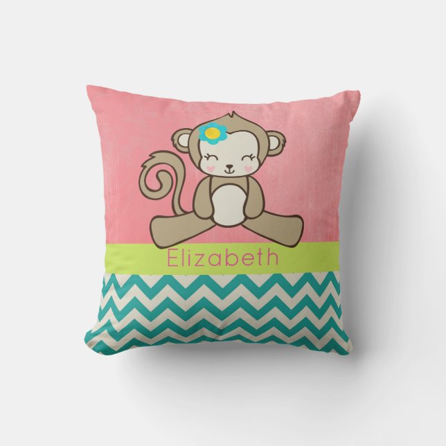 Coussin Caricature Pour Fille Singe Cute Et Kawaii Personn (Recto)
