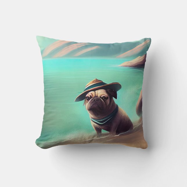 Coussin Carlin profitant de la peinture sur plage (Recto)