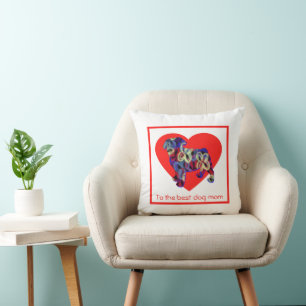Coussin Carlin Silhouette Chien Coeur rouge Fête des mères