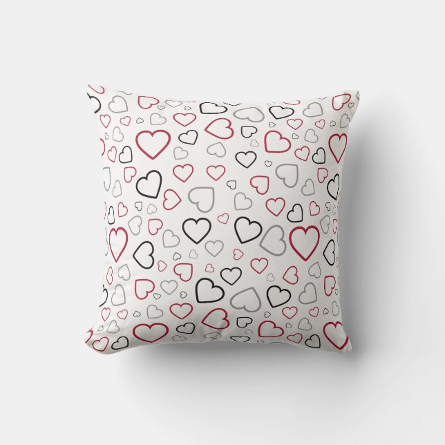 Coussin Carmin Red Grey Happy Hearts motif (Recto)