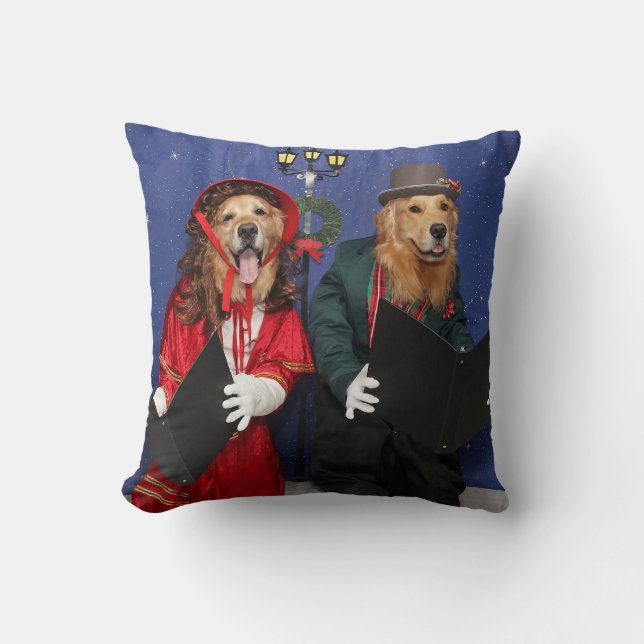 Coussin Carolers de Noël de golden retriever (Recto)