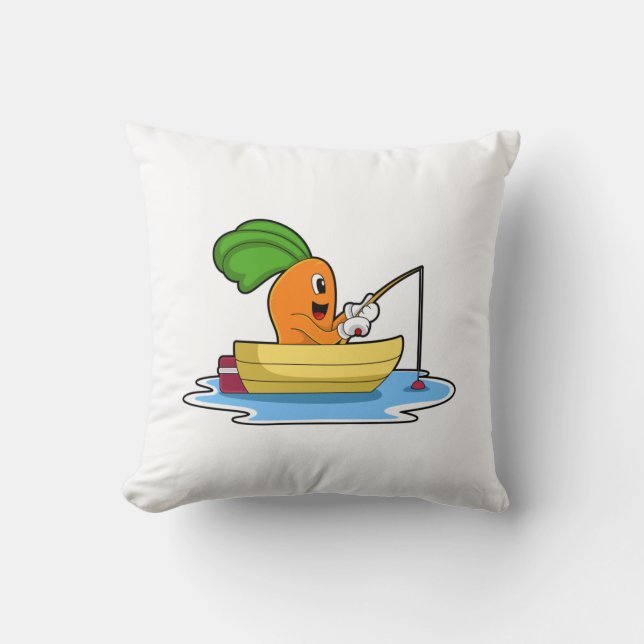 Coussin Carotte en bateau à la pêche avec canne à pêche (Recto)