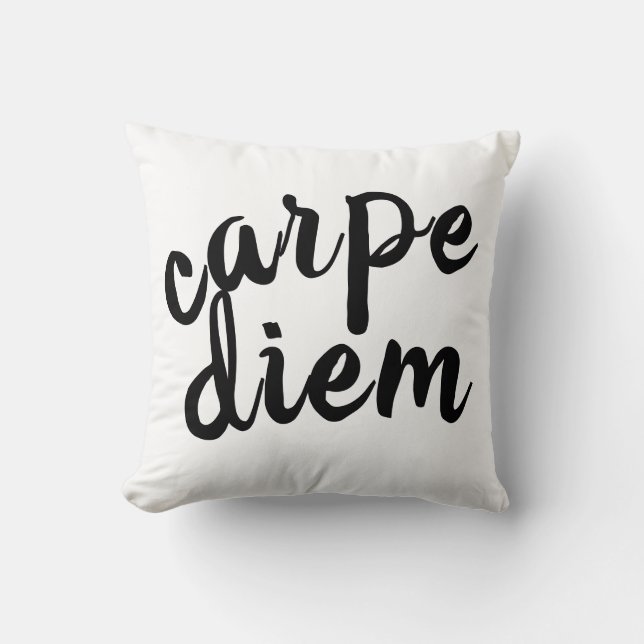 Coussin carpe diem noir et blanc gras citation moderne (Recto)