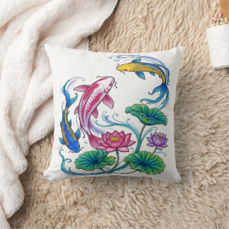 Coussin Carpe Koi Japonaise Mandala Style Traditionnel 