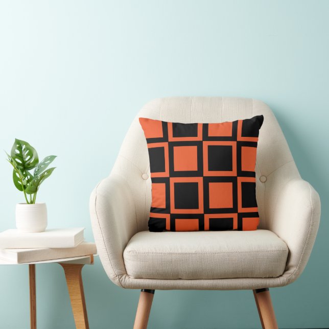 Coussin Carré À damiers orange noir (Chaise)
