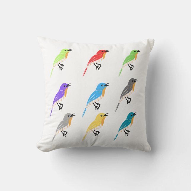 Coussin Carré aux oiseaux colorés (Recto)
