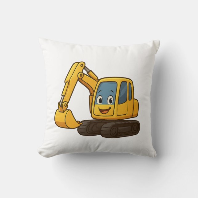 Coussin carré avec dessin à digger jaune (Recto)