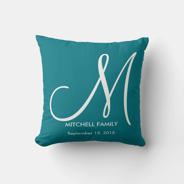 Coussin Carré de la famille de Mariage de Monogramme noir  (Recto)