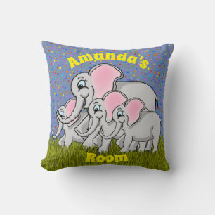 Coussin Carré des éléphants heureux