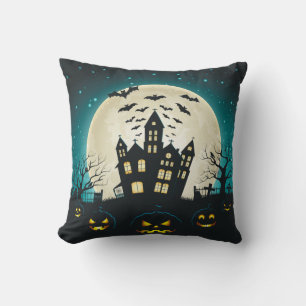 Coussin Carré d'Halloween bleu et noir