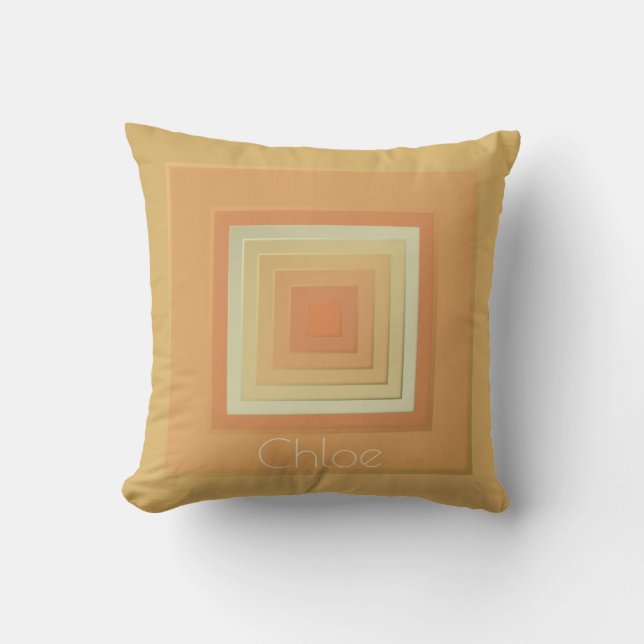Coussin Carré géométrique classique (jaune doux et orange) (Recto)