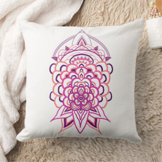 Coussin carré jeté mandala floral rose | Aestheti