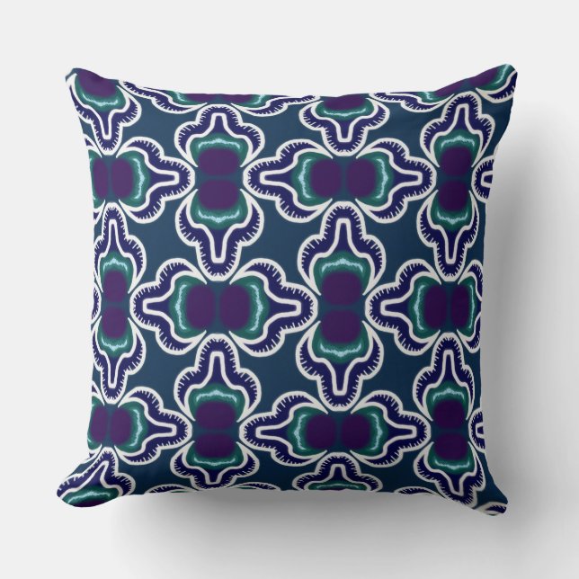 Coussin carré Jimette Design bleu et blanc (Recto)