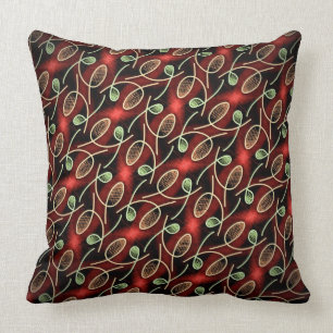 Coussin carré Jimette Design rouge vert et noir Throw Pillow