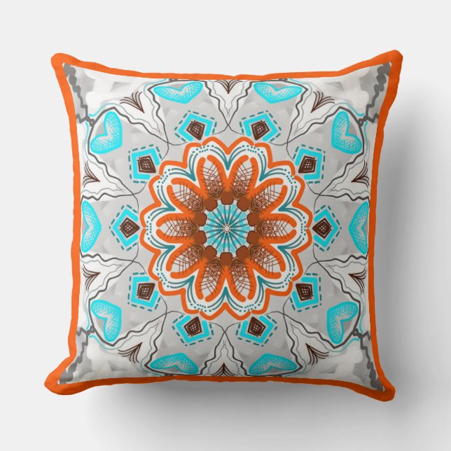 Coussin carré Jimette Design turquoise brun blanc (Recto)