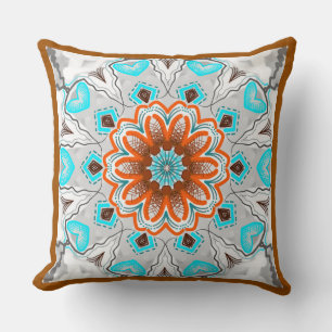 Coussin carré Jimette Design turquoise brun blanc Throw Pillow