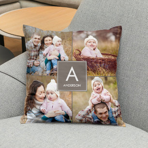 Coussin Carré Monogramme Photo personnalisée Pillow