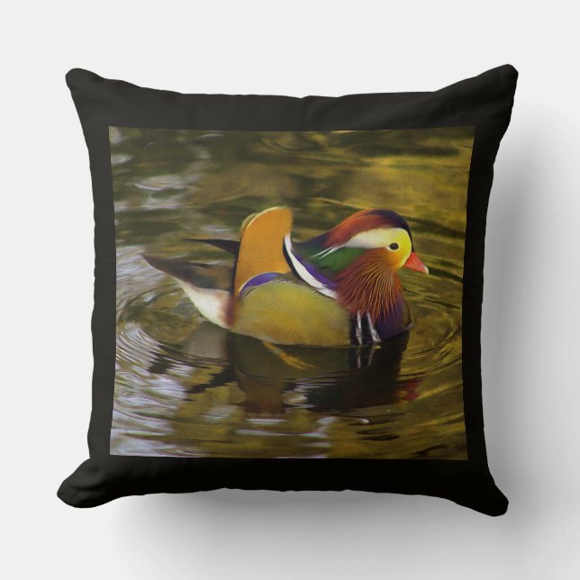 Coussin Carré noir couleur mandarin canard (Recto)