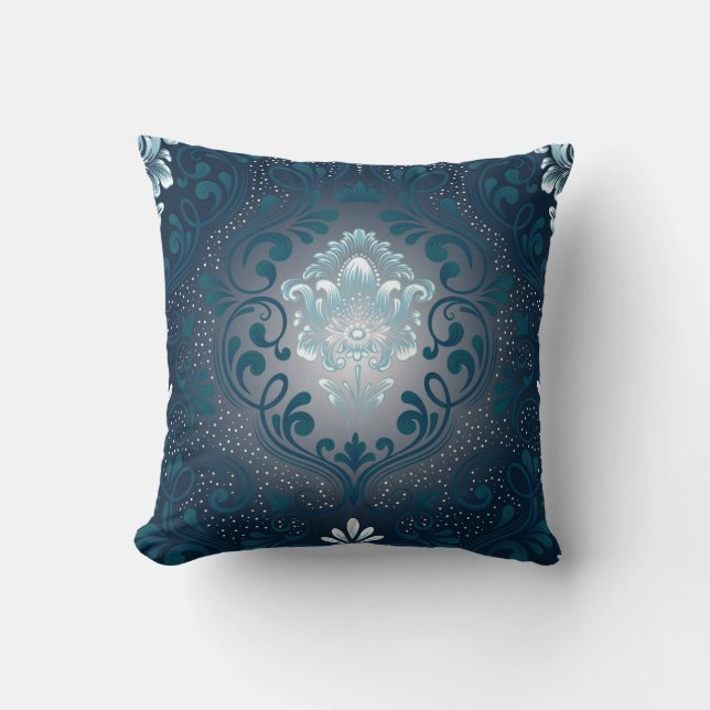Coussin Carré Peacock et Cyan Damask (Recto)