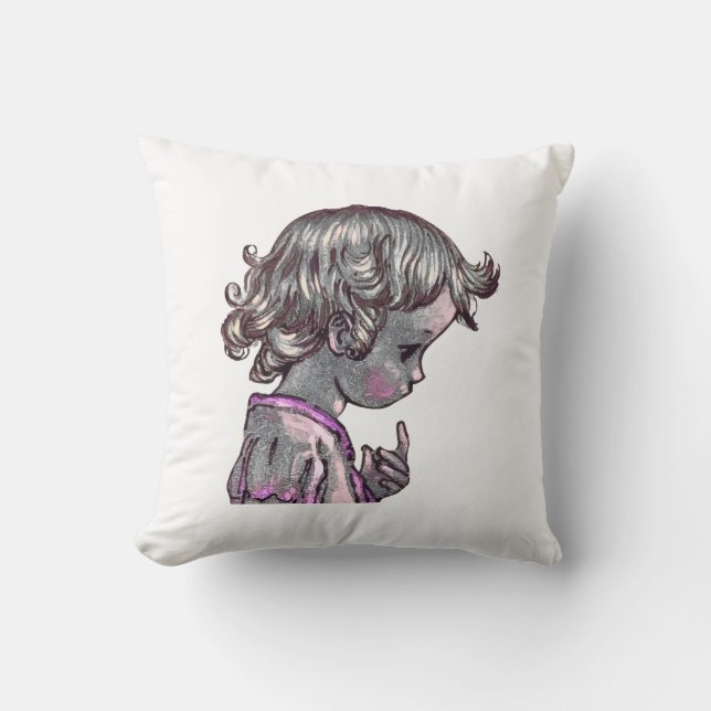 Coussin carré pour fille à cheveux bouclés (Recto)