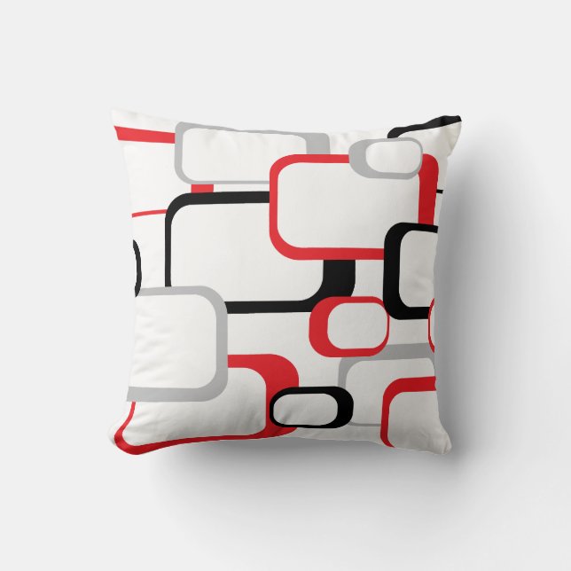 Coussin Carré rétro rouge, noir et gris (Recto)