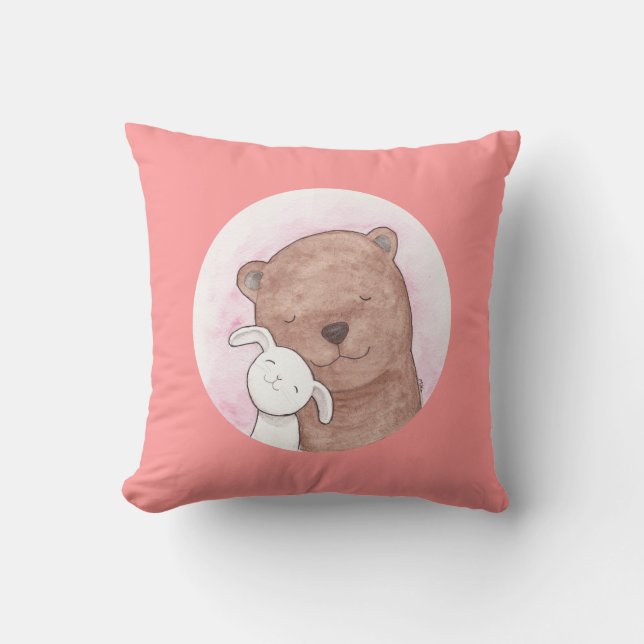 Coussin Carreau à la maison heureux d'ours et de lapin (Recto)