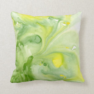Coussin Carreau abstrait d'aquarelle de grands verts
