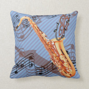 Coussin Carreau abstrait de saxophone de réversible