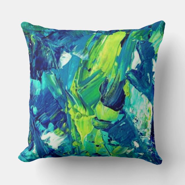 Coussin Carreau abstrait tropical de vert bleu (Recto)