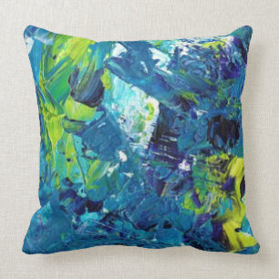 Coussin Carreau abstrait tropical de vert bleu