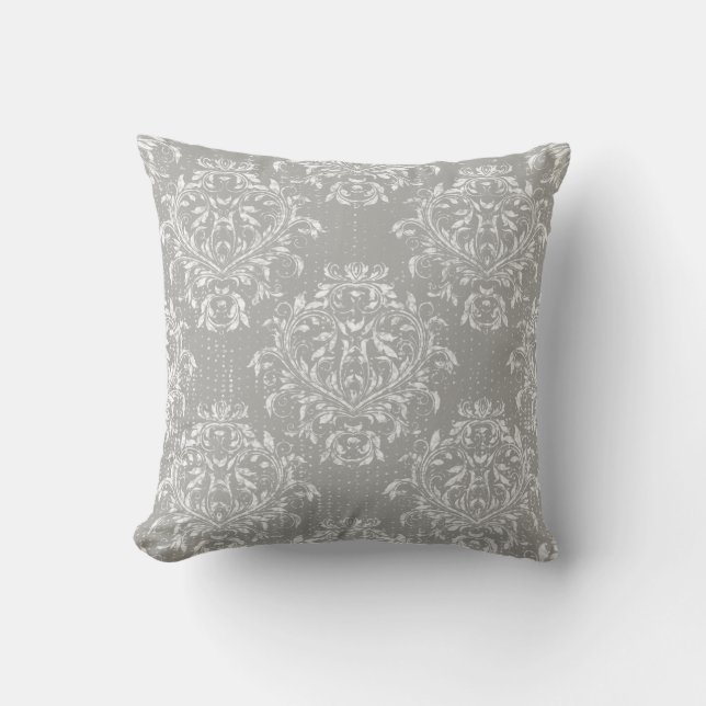 Coussin Carreau affligé de damassé - gris/gris (Recto)