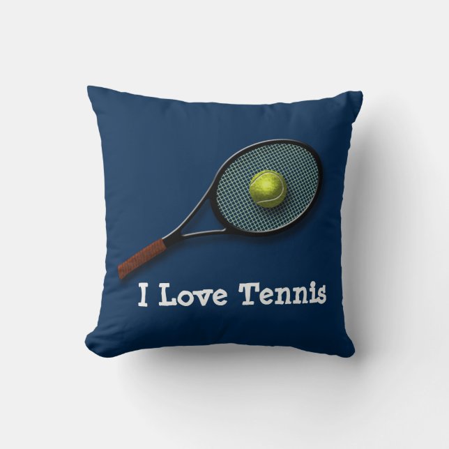 Coussin Carreau aime tennis de bleu "je" avec la raquette (Recto)