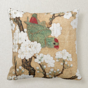 Coussin Carreau asiatique de fleurs de fleur d'oiseau de