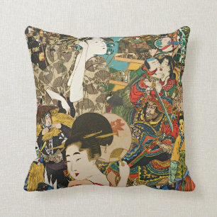 Coussin Carreau asiatique vintage de collage