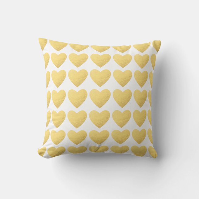 Coussin Carreau blanc de motif de coeurs d'or (Recto)