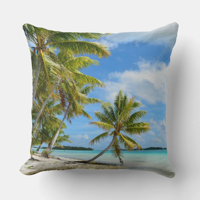Coussin Carreau blanc de plage de sable de palmier (Recto)