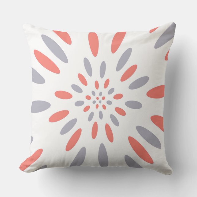 Coussin Carreau blanc, gris et saumoné de couleur (Recto)