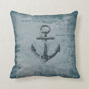 Coussin Carreau bleu affligé par Ancre nautique