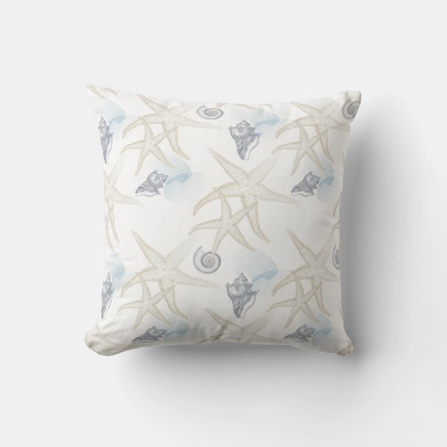 Coussin Carreau bleu blanc de plage de Shell d'étoiles de (Recto)