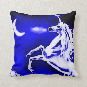Coussin Carreau bleu d'art d'aerographe de nuit de licorne