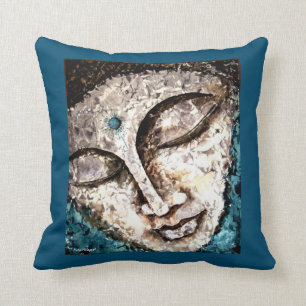 Coussin Carreau bleu d'art d'aquarelle de Bouddha