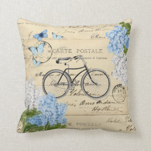 Coussin Carreau bleu de Paris d'hortensia de bicyclette