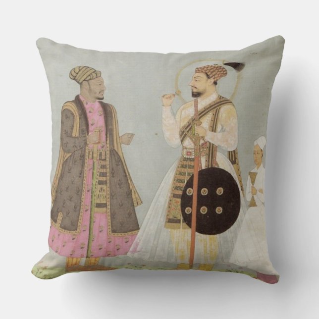 Coussin Carreau bleu, gris et rose poussiéreux de Mughal (Recto)