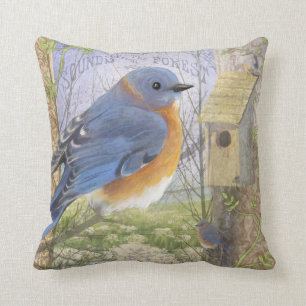 Coussin Carreau bleu oriental d'oiseau